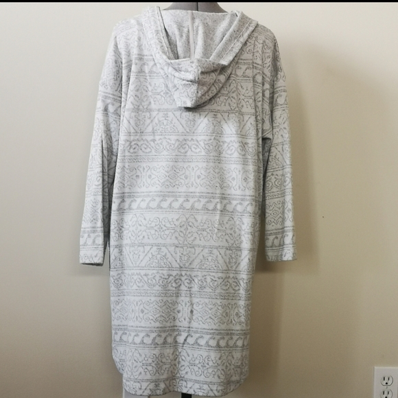 Tahari Long Heathered Grey Cardigan Hooded  L/XL - Picture 2 of 4